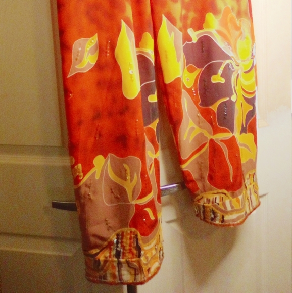 Vintage G Unit 3 pc Party Jacket V Neck Top & Pants Red Yellow Abstract … - Picture 3 of 11